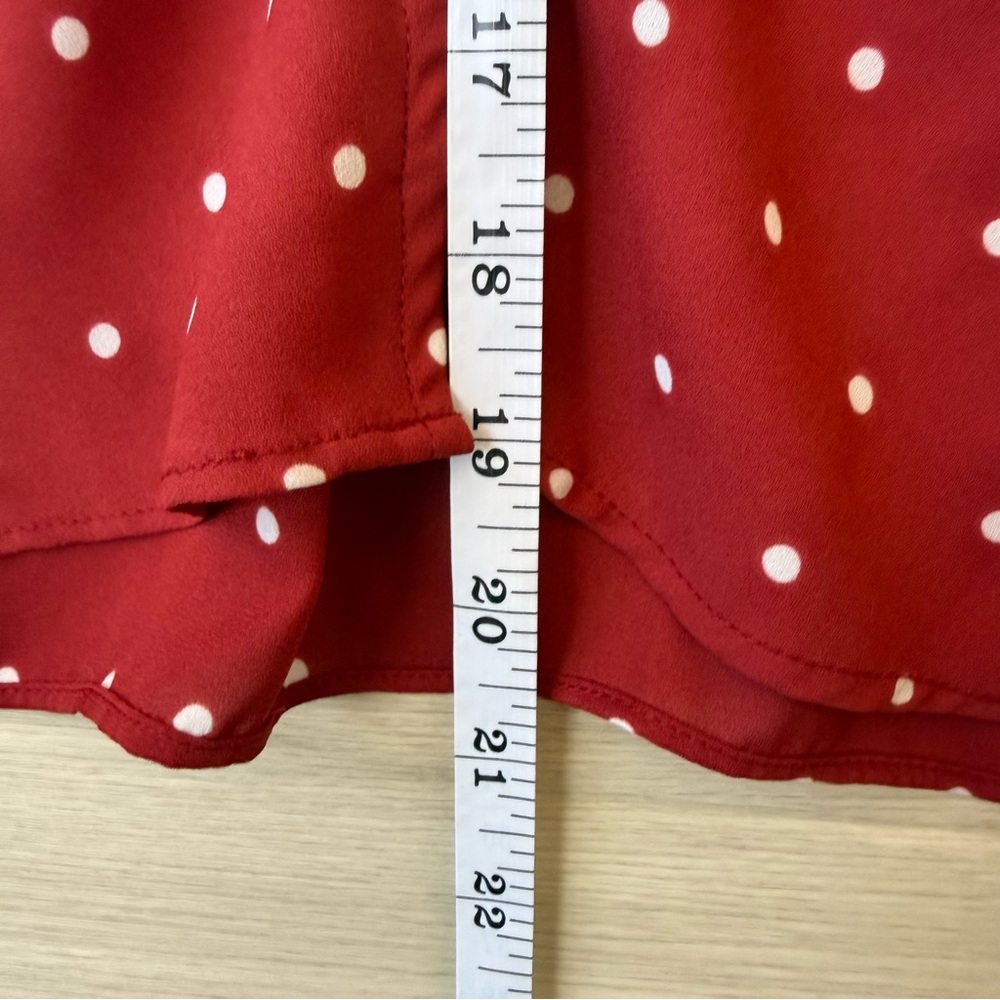 Madewell Red Polka Dot Blouse |Button Front Tie Sleeve Size 0 - Picture 8 of 9